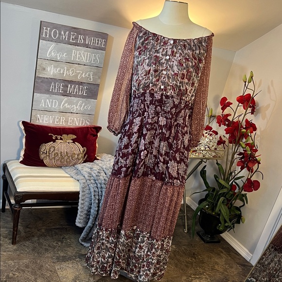 Sweet Magnolia Floral Off-Shoulder Tiered Maxi Dress NWT - Picture 1 of 8